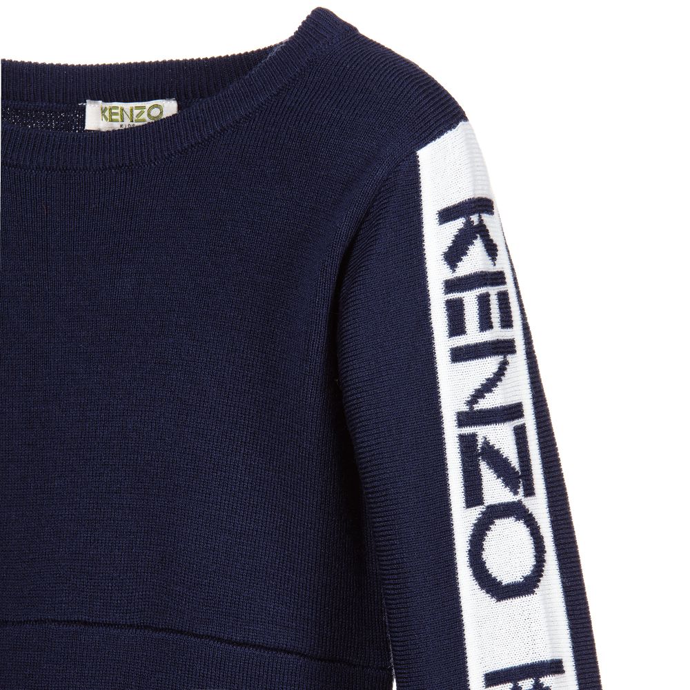 KENZO KIDS-Girls Blue Knitted Wool Dress | Childrensalon Outlet