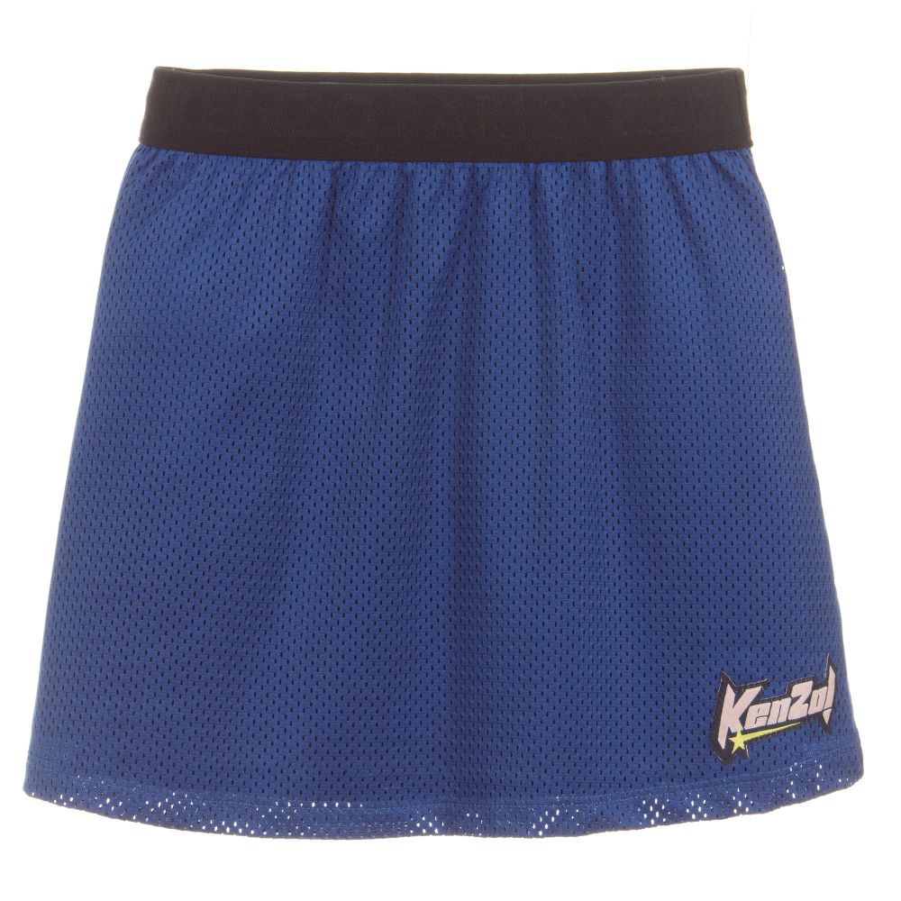 KENZO KIDS - Girls Blue Mesh & Cotton Skirt | Childrensalon
