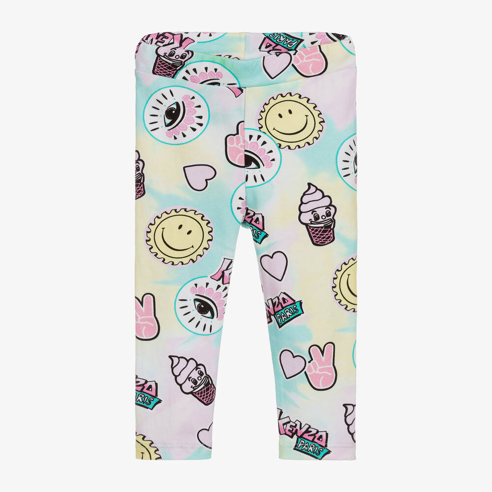 KENZO KIDS-ليغنغز أطفال بناتي قطن جيرسي لون أزرق وزهري | Childrensalon Outlet