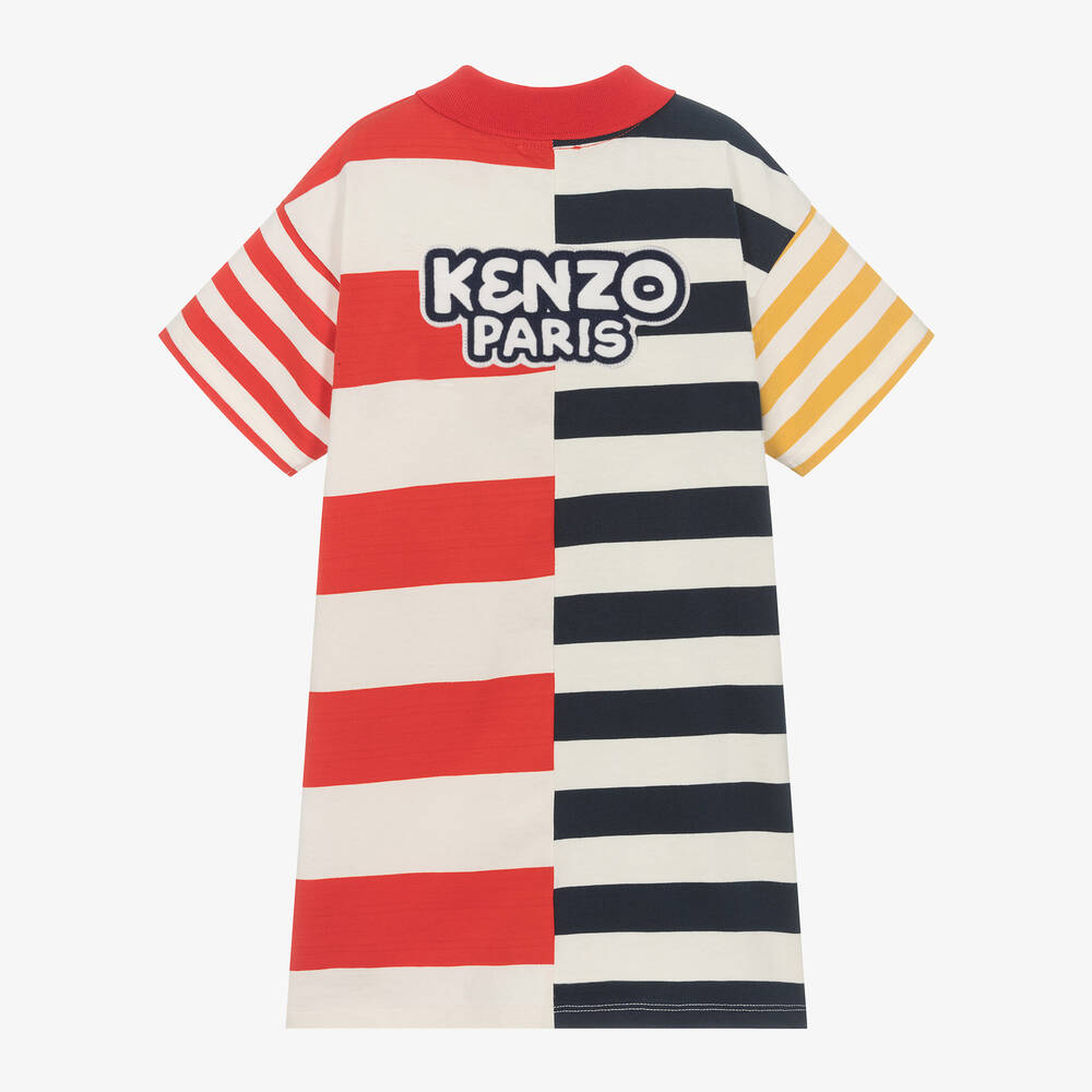 KENZO KIDS-فستان بولو قطن مقلم لون كحلي وأحمر | Childrensalon Outlet