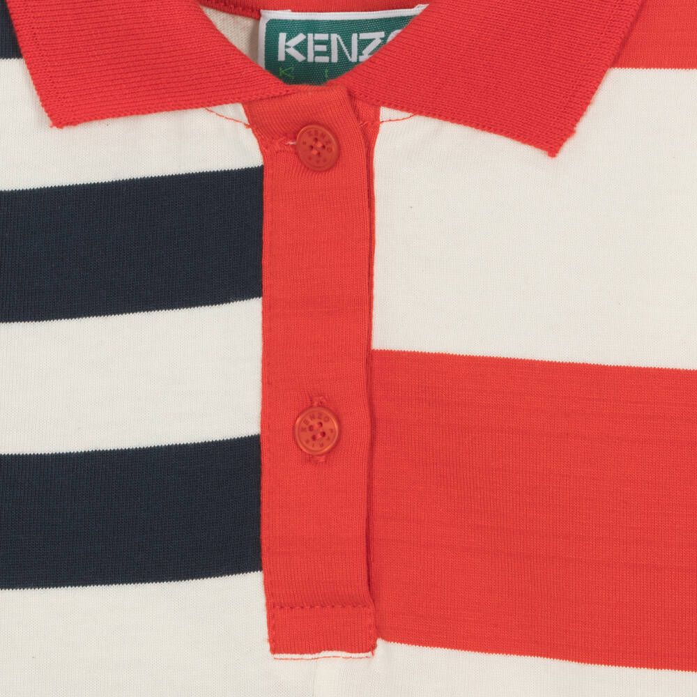 KENZO KIDS-فستان بولو قطن مقلم لون كحلي وأحمر | Childrensalon Outlet