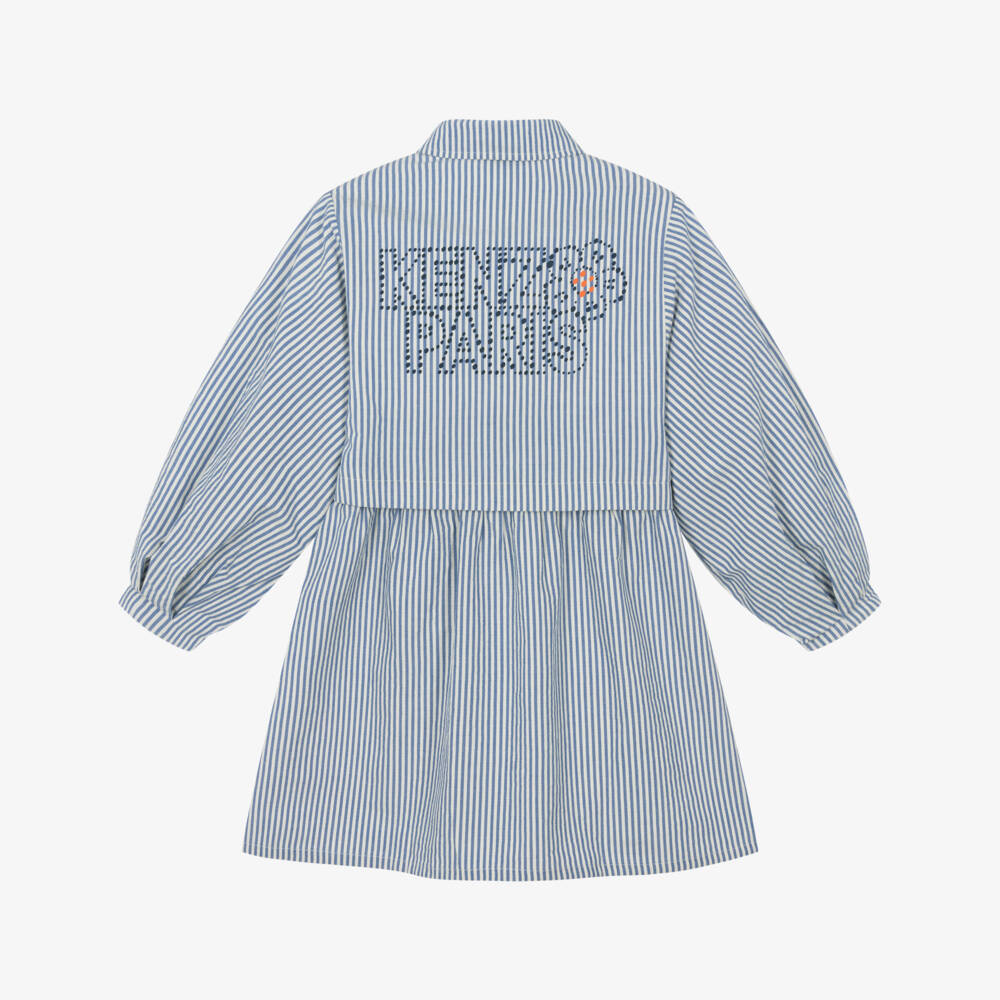 KENZO KIDS-فستان قطني أزرق مخطط للبنات | Childrensalon Outlet
