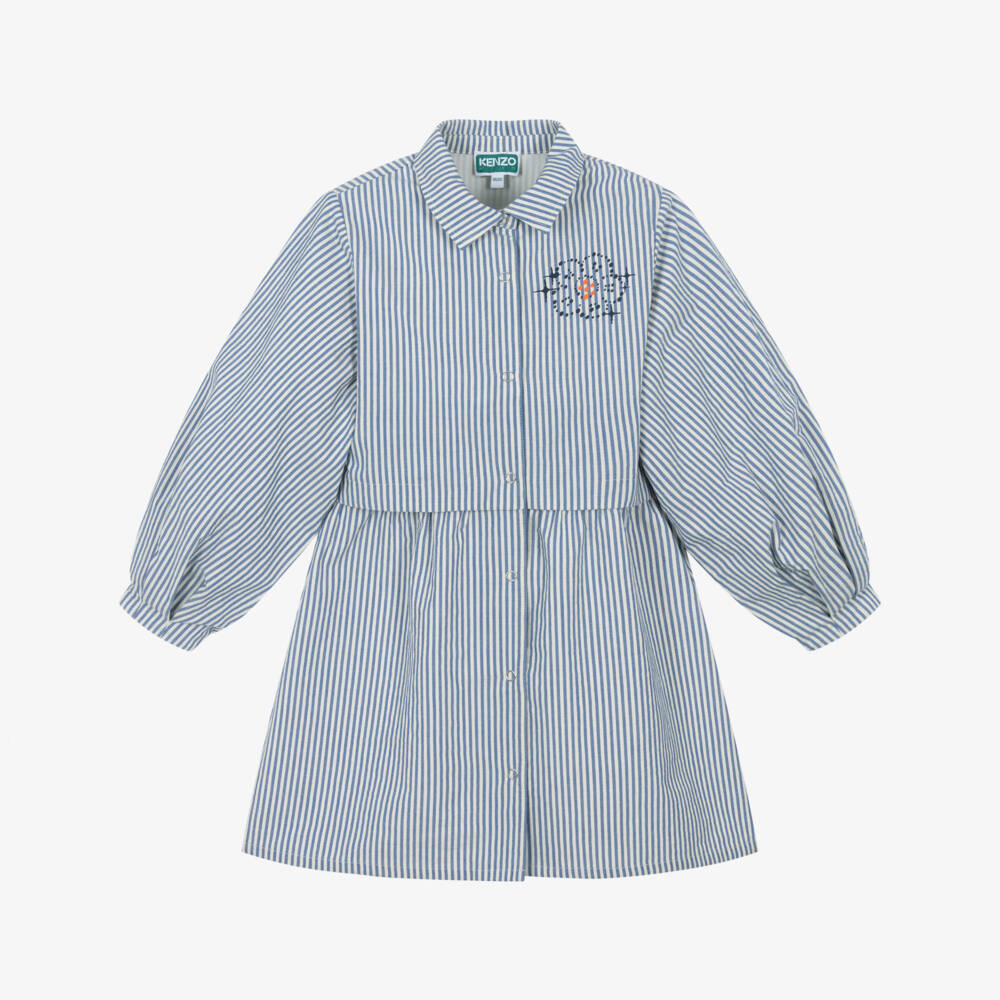 KENZO KIDS-Girls Blue Stripe Cotton Shirt Dress | Childrensalon Outlet