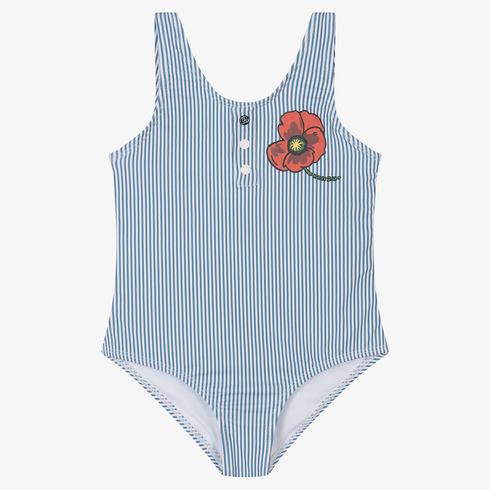 KENZO KIDS - Girls Blue Stripe Poppy Swimsuit | Childrensalon