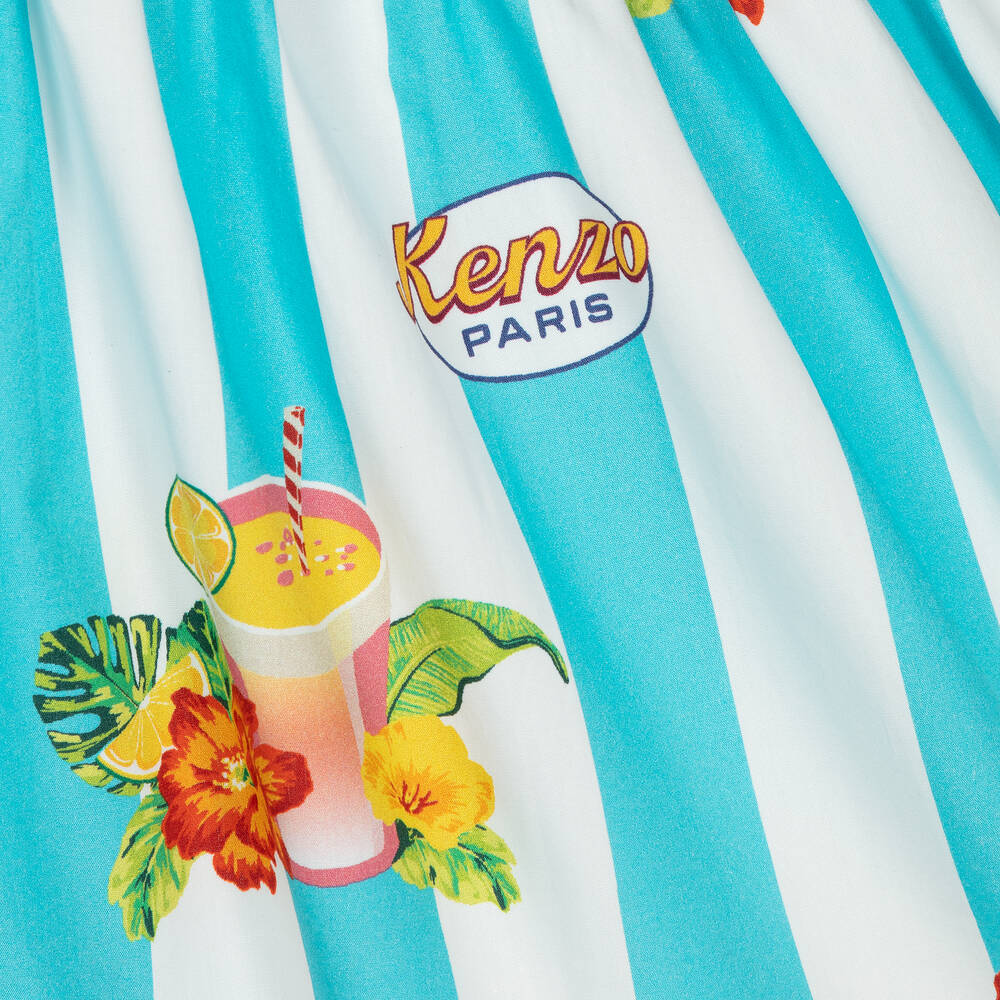KENZO KIDS - Girls Blue Striped Cotton Dress | Childrensalon