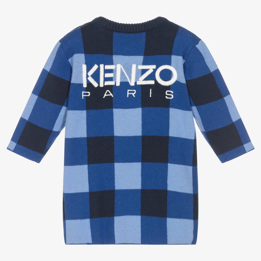 KENZO KIDS-Girls Blue Tartan Cotton Flower Dress | Childrensalon Outlet