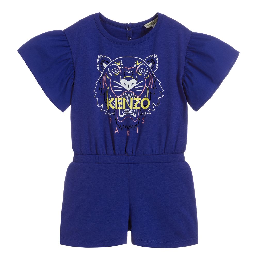 KENZO KIDS - Girls Blue Tiger Playsuit | Childrensalon