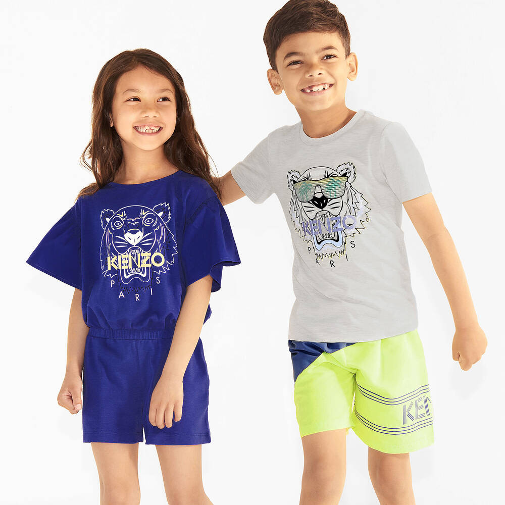 KENZO KIDS-Girls Blue Tiger Playsuit | Childrensalon Outlet