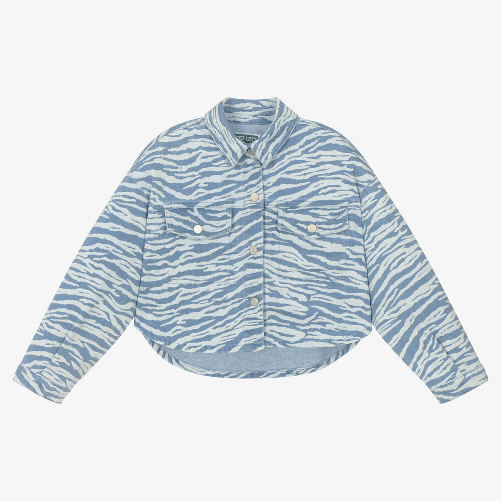 KENZO KIDS - Girls Blue Tiger Stripe Denim Jacket | Childrensalon