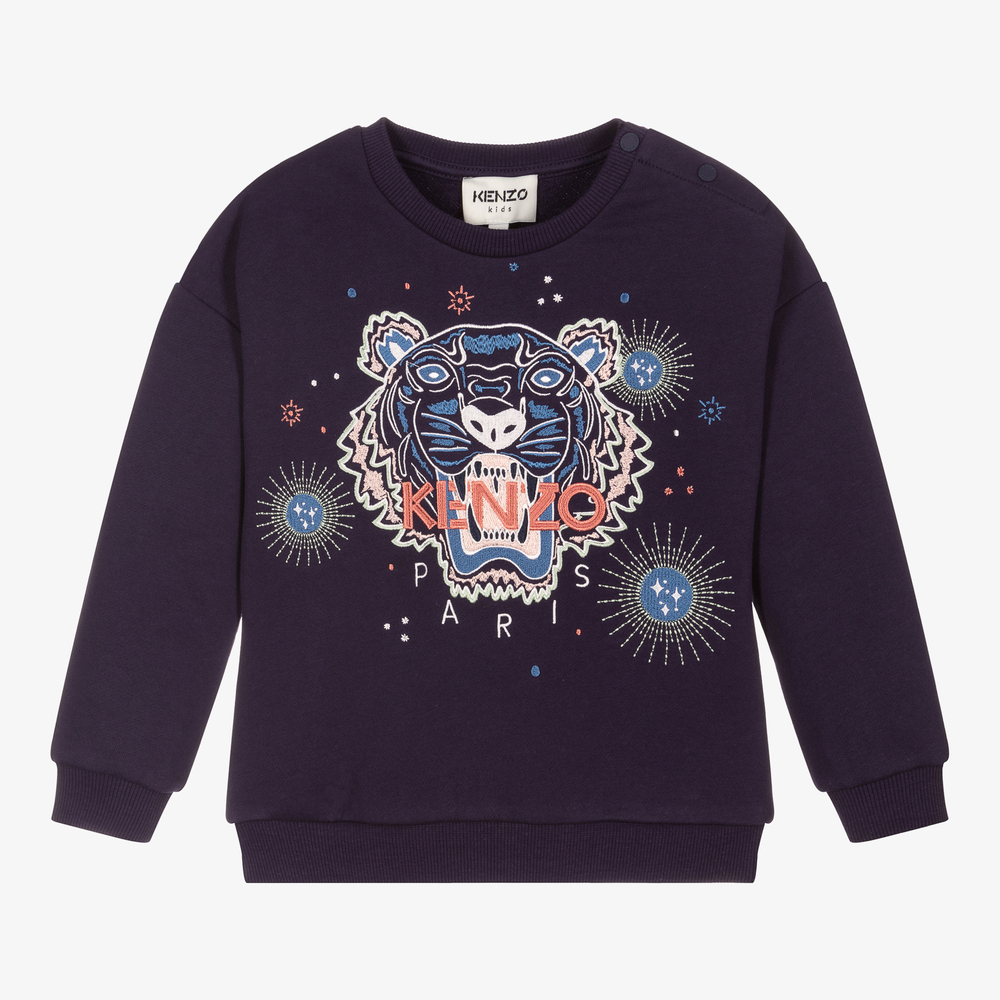 KENZO KIDS - Синий свитшот с тигром для девочек  | Childrensalon