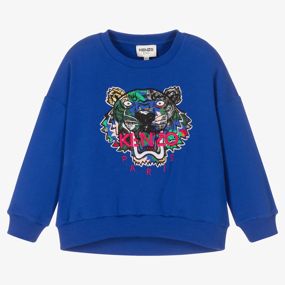 KENZO KIDS - سويتشيرت قطن لون أزرق للبنات | Childrensalon