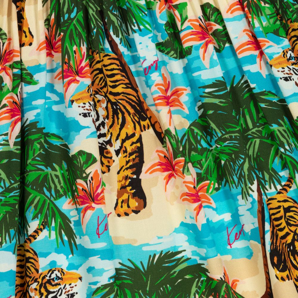 KENZO KIDS-Голубое платье с тропическим принтом для девочек | Childrensalon Outlet