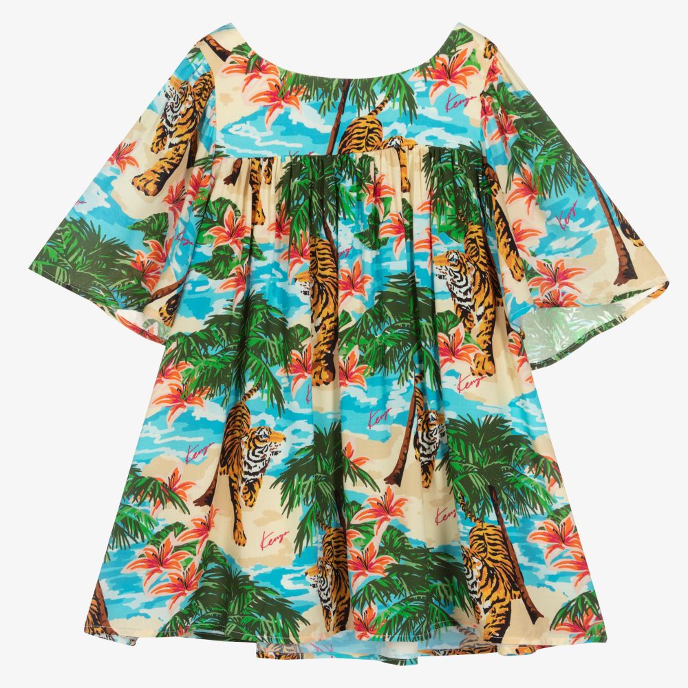 KENZO KIDS - Голубое платье с тропическим принтом для девочек | Childrensalon