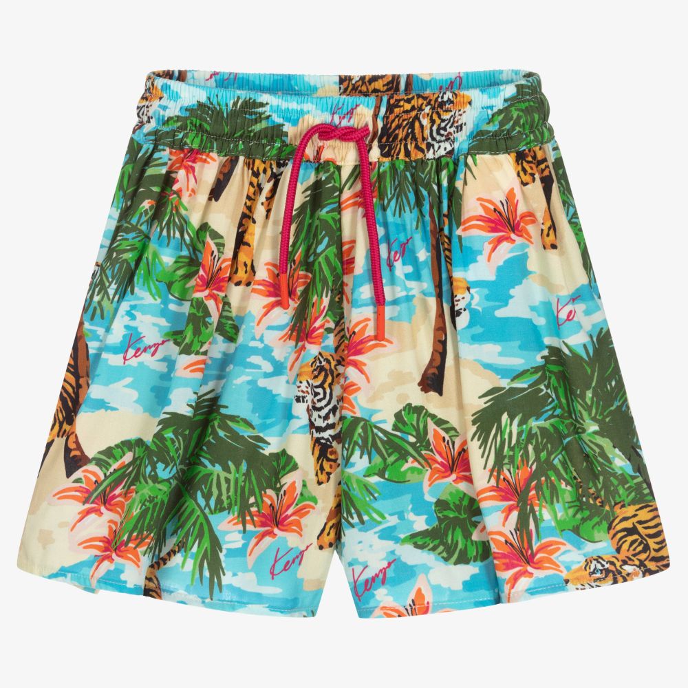 KENZO KIDS - Girls Blue Tropical Shorts | Childrensalon