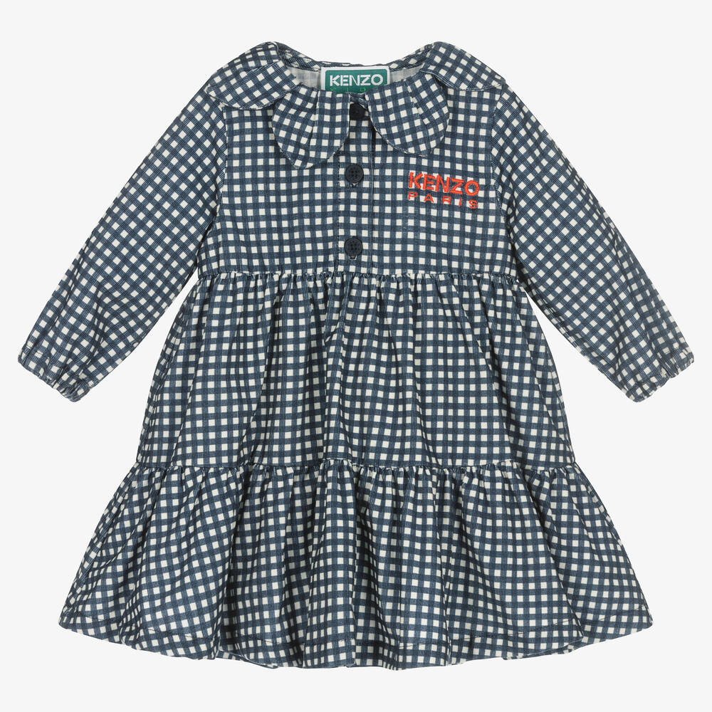 KENZO KIDS - Girls Blue & White Vichy Check Dress | Childrensalon