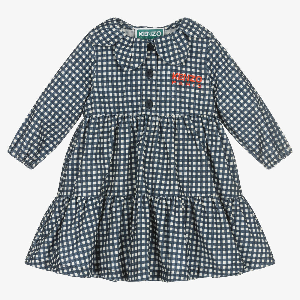 KENZO KIDS-Сине-белое платье в клетку виши | Childrensalon Outlet