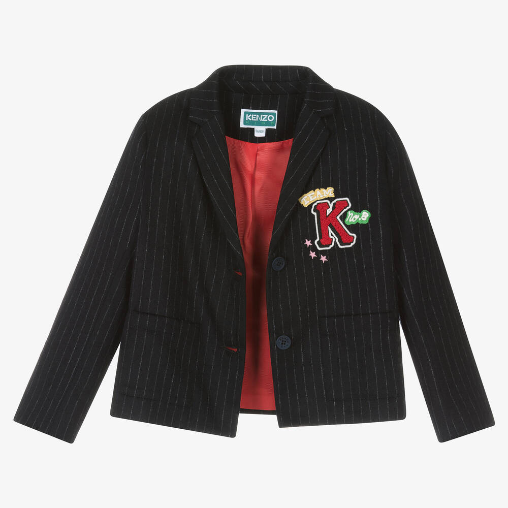KENZO KIDS-Girls Blue Wool Baseball Stripe Blazer | Childrensalon Outlet