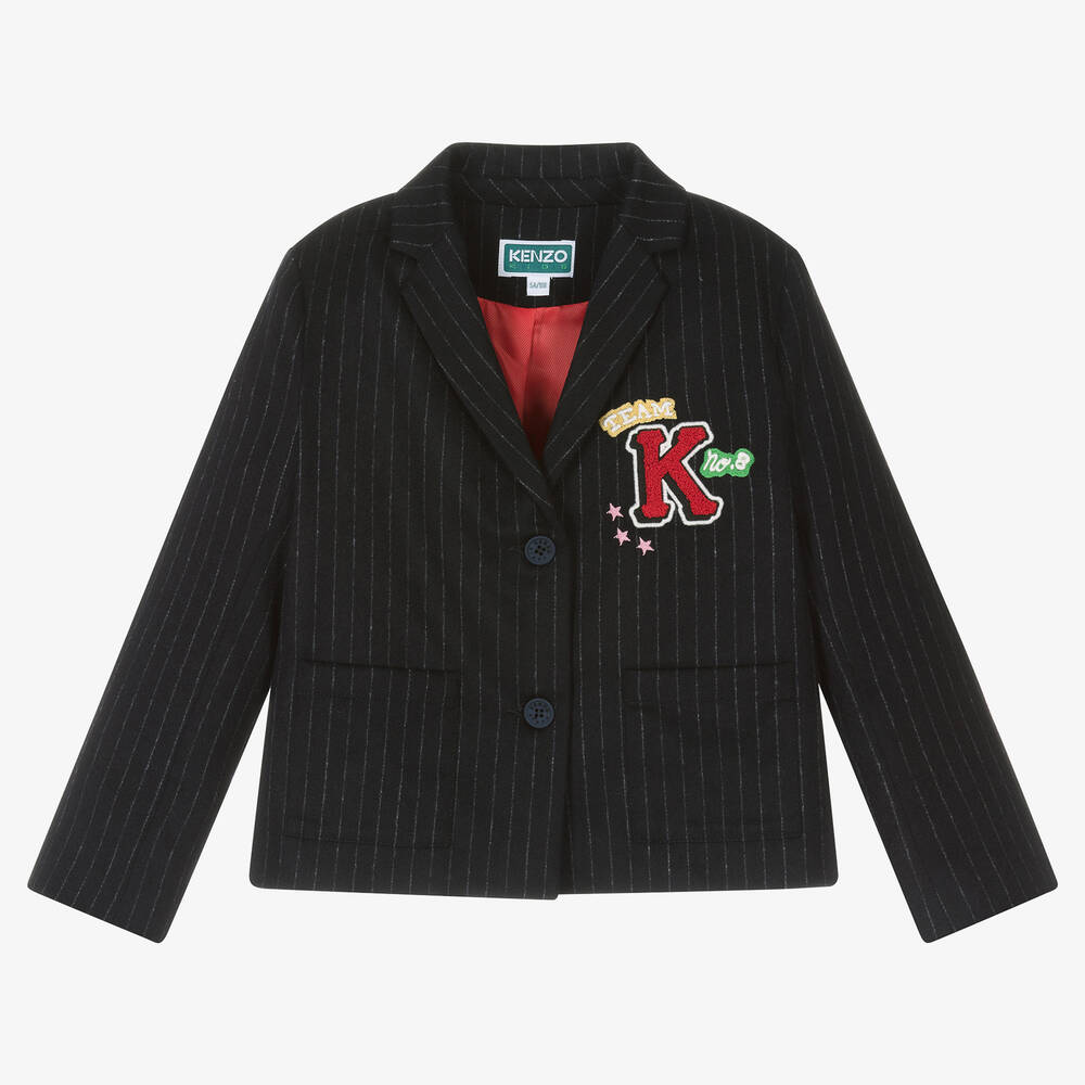 KENZO KIDS - Girls Blue Wool Baseball Stripe Blazer | Childrensalon