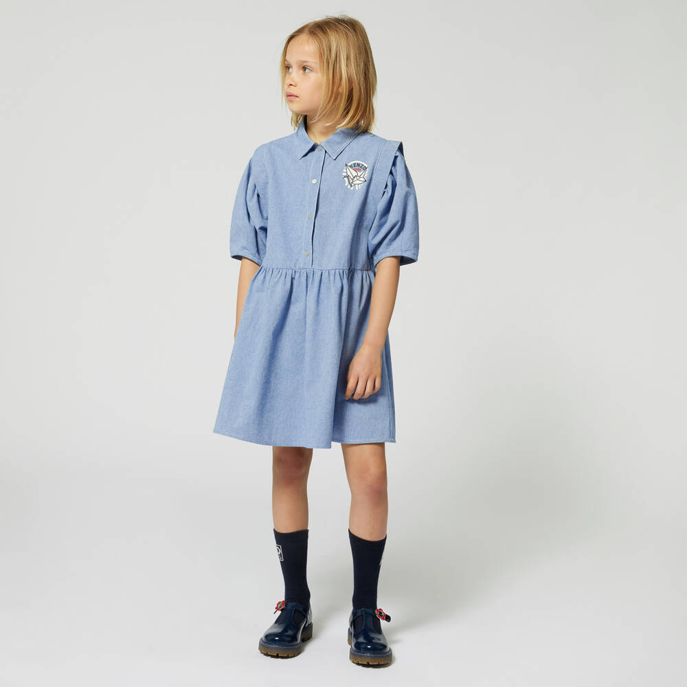 KENZO KIDS-Girls Chambray Wave-Print Dress | Childrensalon Outlet