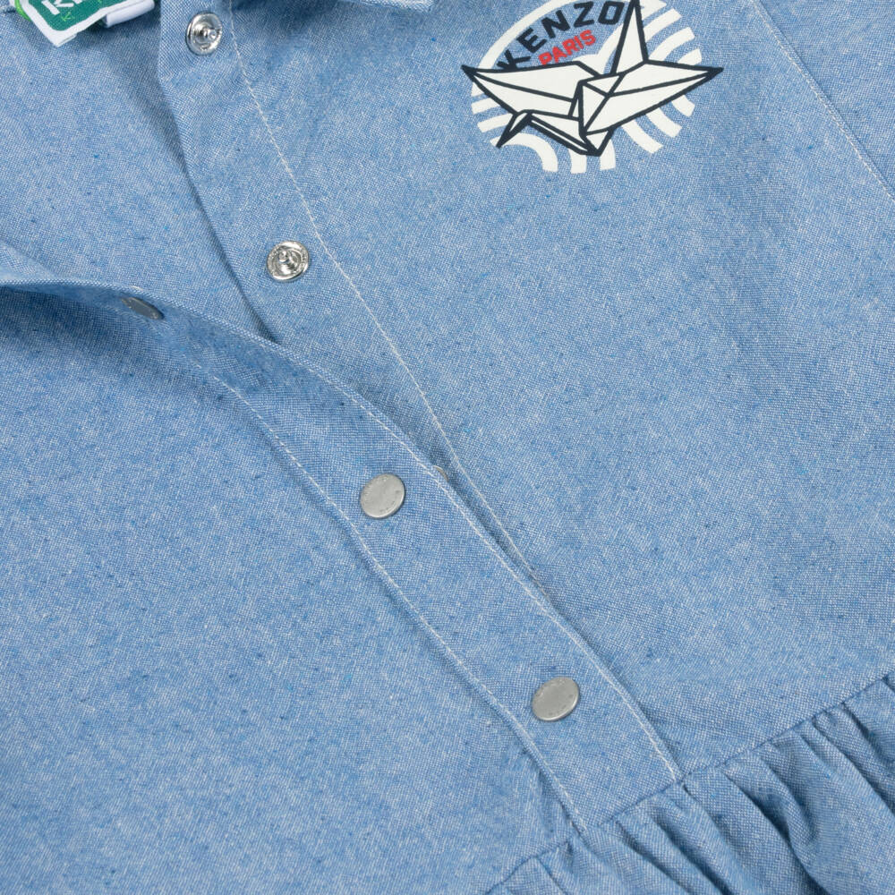KENZO KIDS-Girls Chambray Wave-Print Dress | Childrensalon Outlet