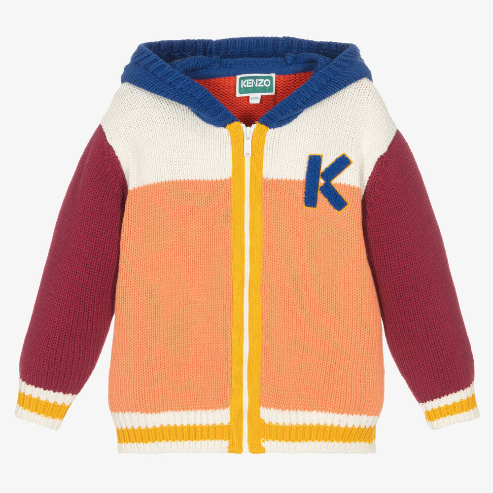 KENZO KIDS - Girls Colourblock Knitted Zip-up Hoodie | Childrensalon
