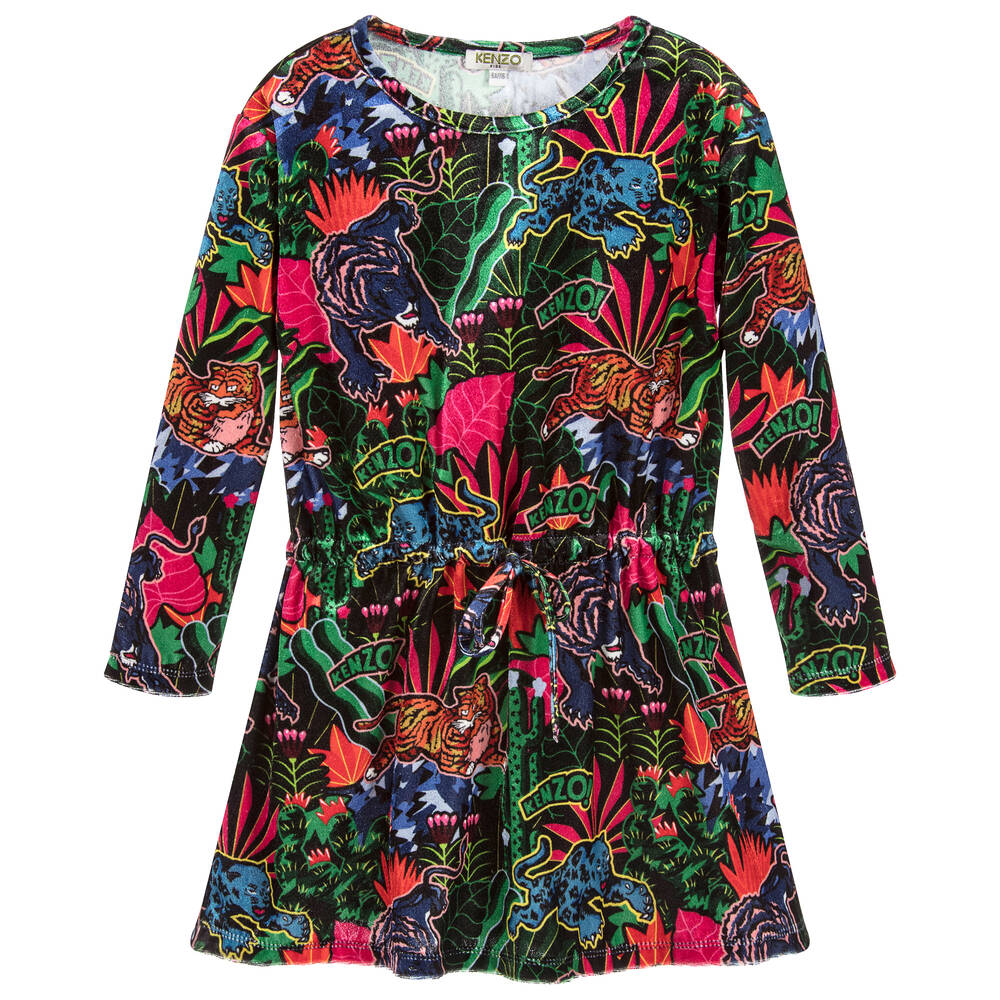 KENZO KIDS - Girls Colourful Velvet Dress | Childrensalon