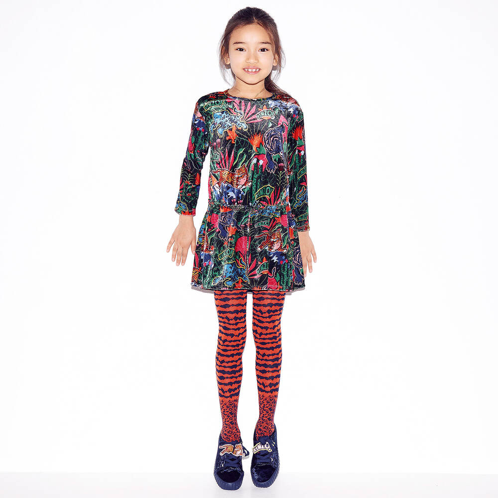 كينزو كيدز-فستان مخمل بطبعة مُلونة | Childrensalon Outlet