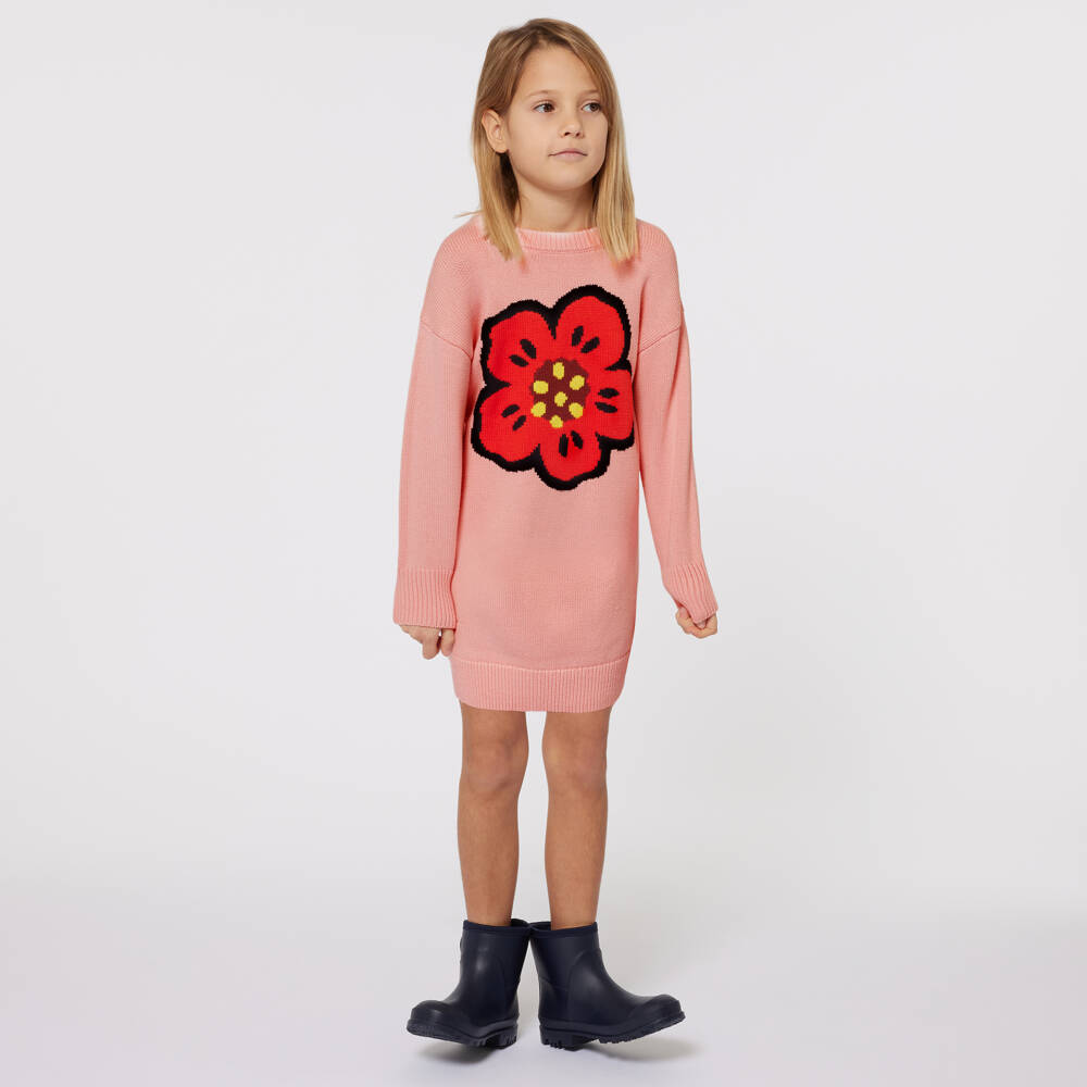 KENZO KIDS-Girls Coral Knit Floral Dress | Childrensalon Outlet