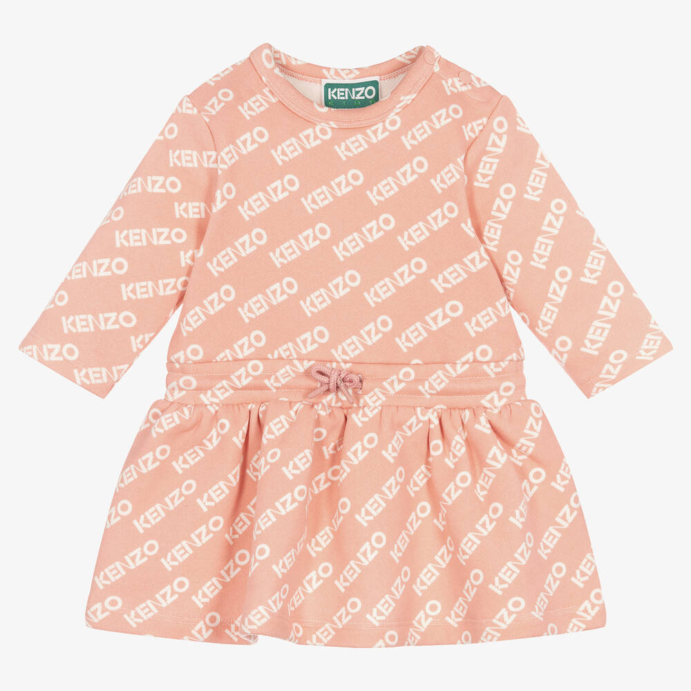 KENZO KIDS - Girls Coral Pink Cotton Dress | Childrensalon