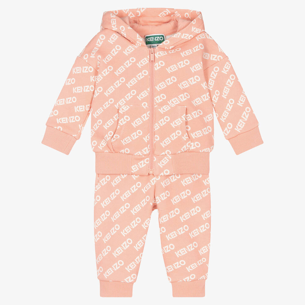 KENZO KIDS - Girls Coral Pink Cotton Tracksuit | Childrensalon