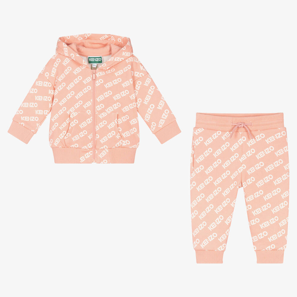 KENZO KIDS-Girls Coral Pink Cotton Tracksuit | Childrensalon Outlet