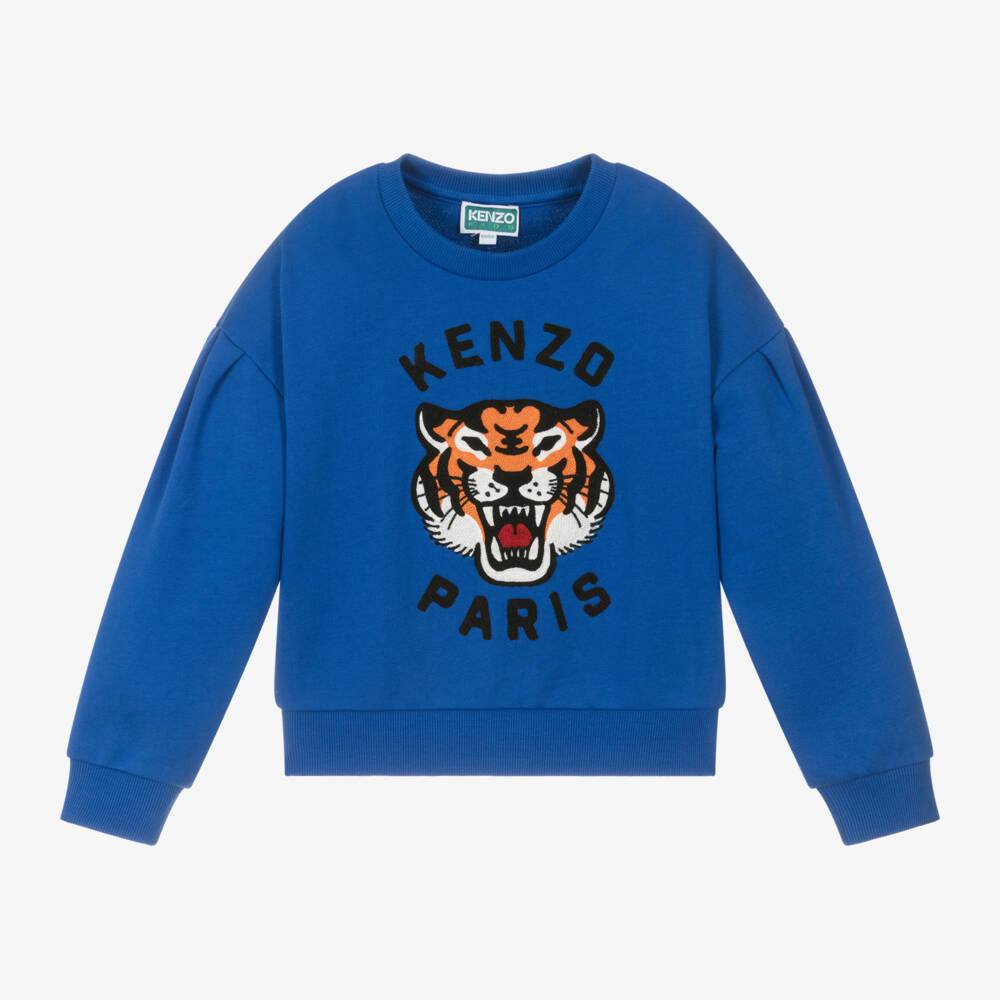 KENZO KIDS-بلوزة قطنية زرقاء بنقشة النمر للبنات | Childrensalon Outlet
