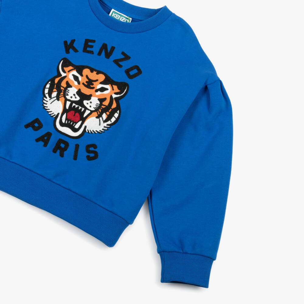 KENZO KIDS-Хлопковый синий свитер с тигром для девочек | Childrensalon Outlet