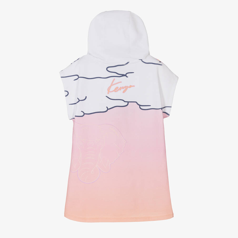 KENZO KIDS-فستان قطن جيرسي لون أبيض وزهري وبرتقالي | Childrensalon Outlet