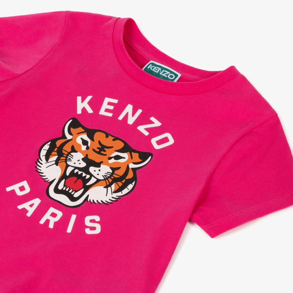 KENZO KIDS-Girls Cotton Tee with Tiger Charm | Childrensalon Outlet