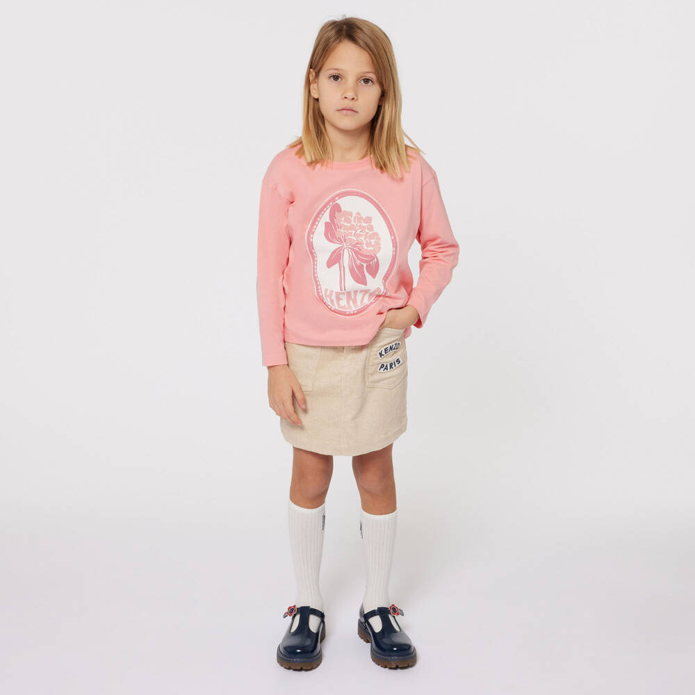 KENZO KIDS-Girls Cream Corduroy Floral Skirt | Childrensalon Outlet