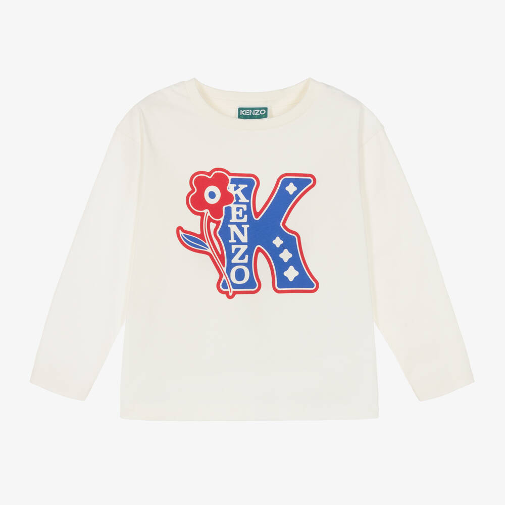 KENZO KIDS-Girls Cream Cotton Floral Tee | Childrensalon Outlet