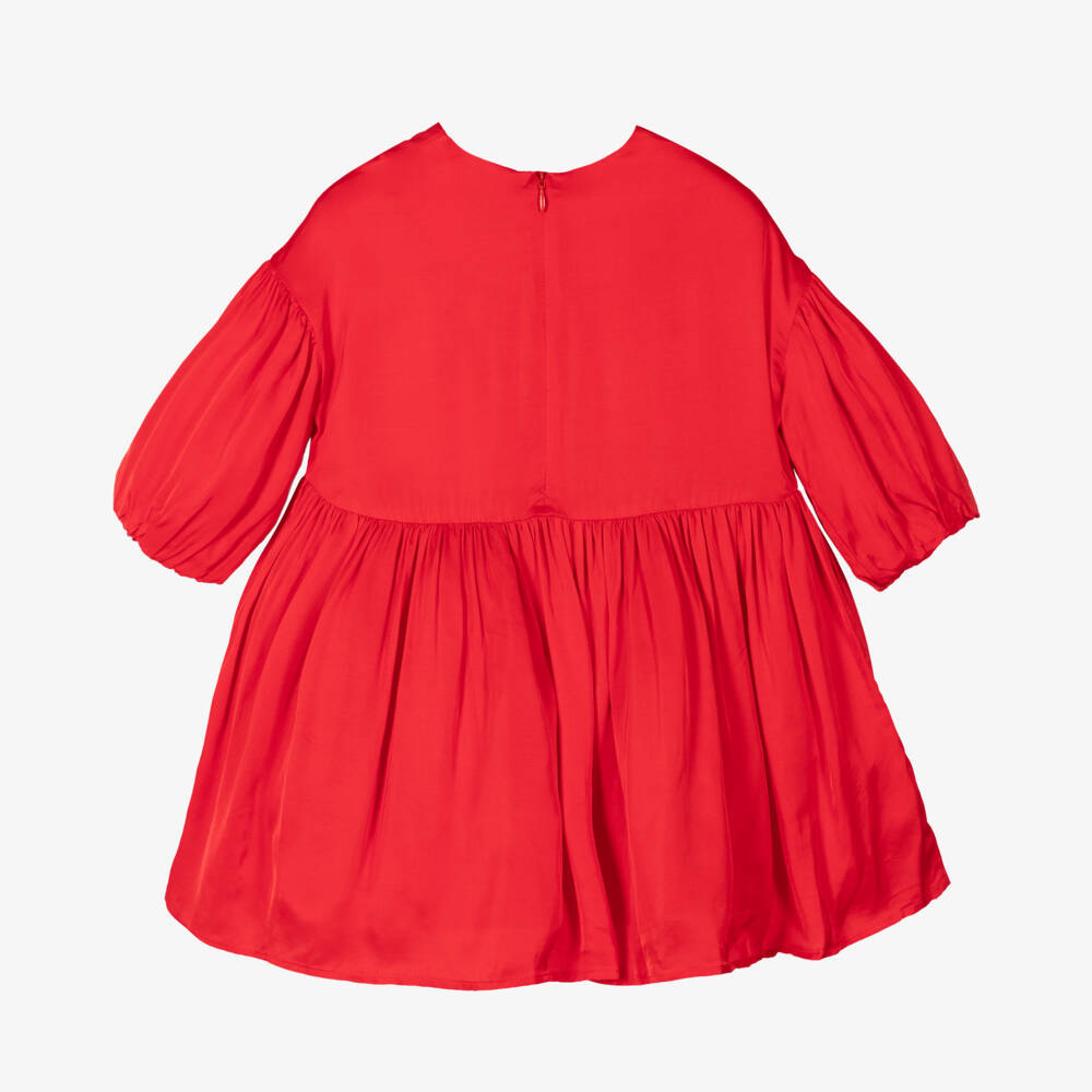 KENZO KIDS-Girls Crimson Satin Snake Embroidered Gown | Childrensalon Outlet