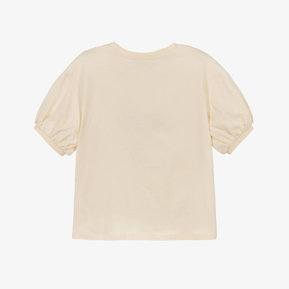 KENZO KIDS-Girls Dark Ivory Cotton Puffed Sleeve Tiger T-Shirt | Childrensalon Outlet