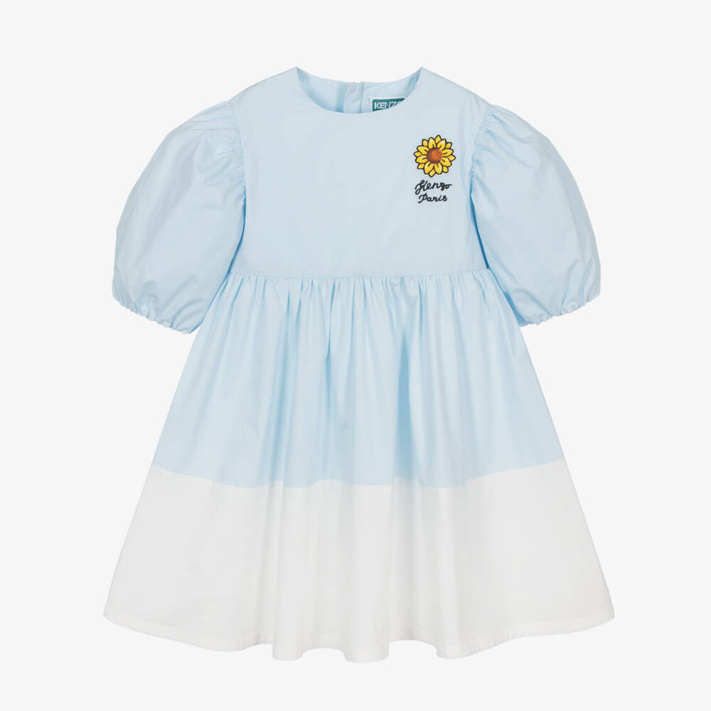 KENZO KIDS-فستان أزرق بنقشة عباد الشمس للبنات | Childrensalon Outlet