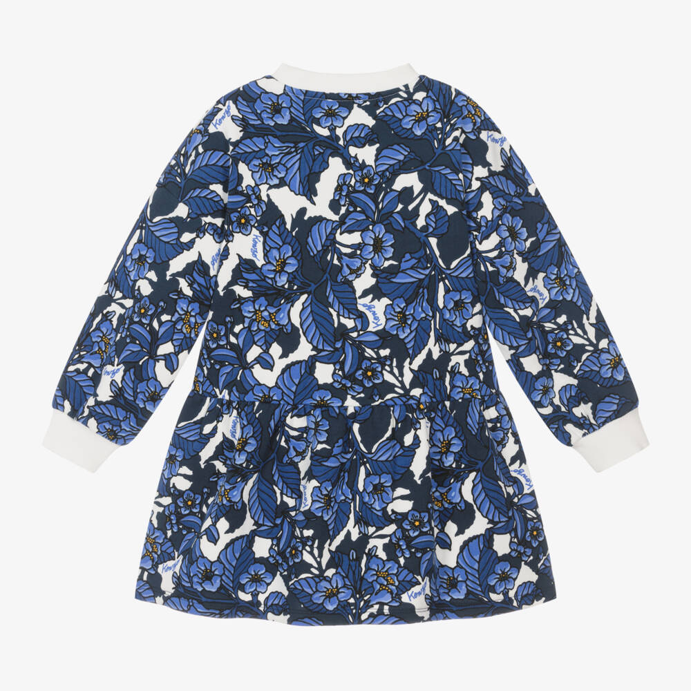 KENZO KIDS-فستان بنات بطبعة ورود قطن لون أزرق | Childrensalon Outlet