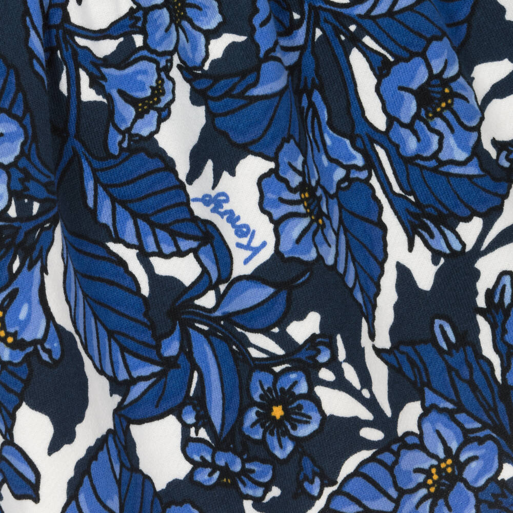 KENZO KIDS-فستان بنات بطبعة ورود قطن لون أزرق | Childrensalon Outlet