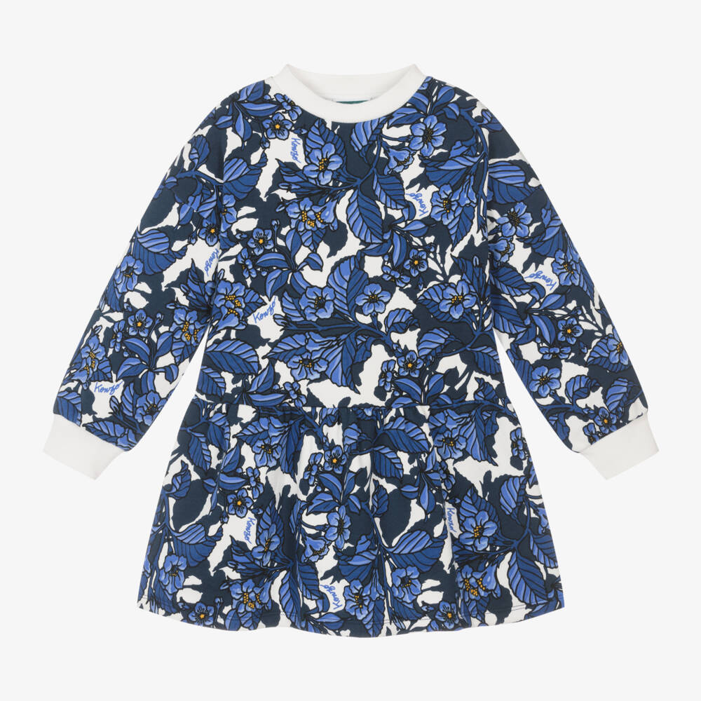 KENZO KIDS-Girls Floral Blue Cotton Dress | Childrensalon Outlet