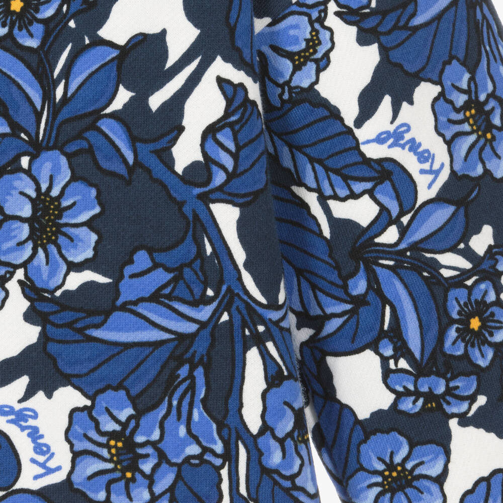 KENZO KIDS-سويتشيرت بطبعة ورود قطن لون أزرق للبنات | Childrensalon Outlet