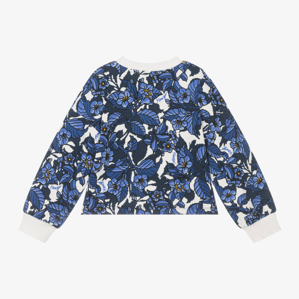KENZO KIDS-سويتشيرت بطبعة ورود قطن لون أزرق للبنات | Childrensalon Outlet