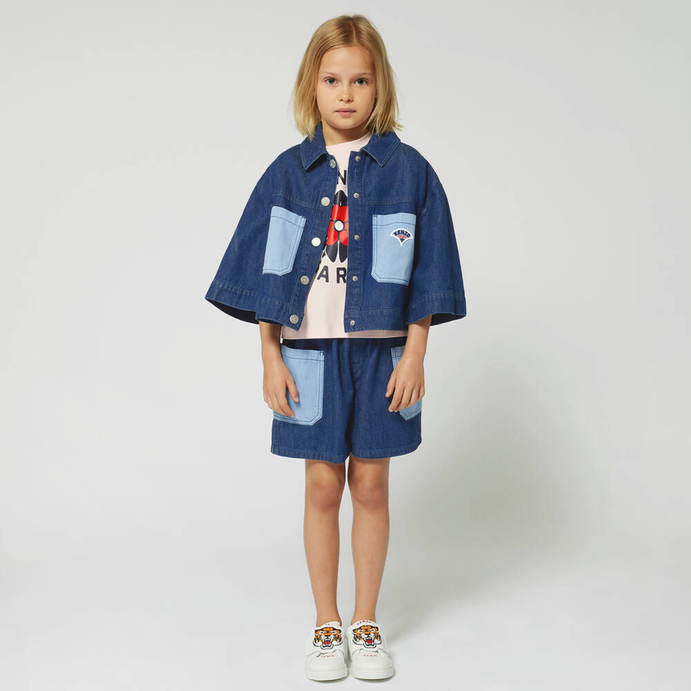 KENZO KIDS-Girls Floral Embroidered Denim Jacket | Childrensalon Outlet