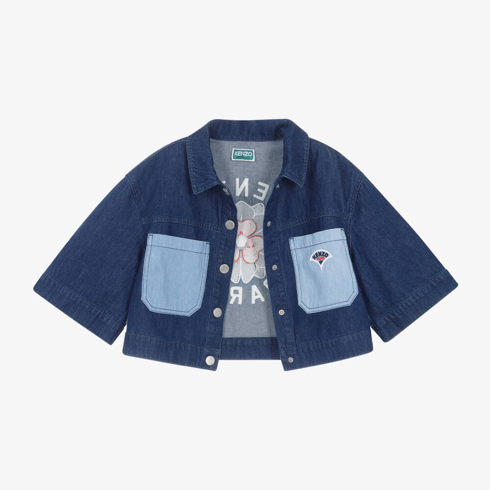KENZO KIDS-Girls Floral Embroidered Denim Jacket | Childrensalon Outlet