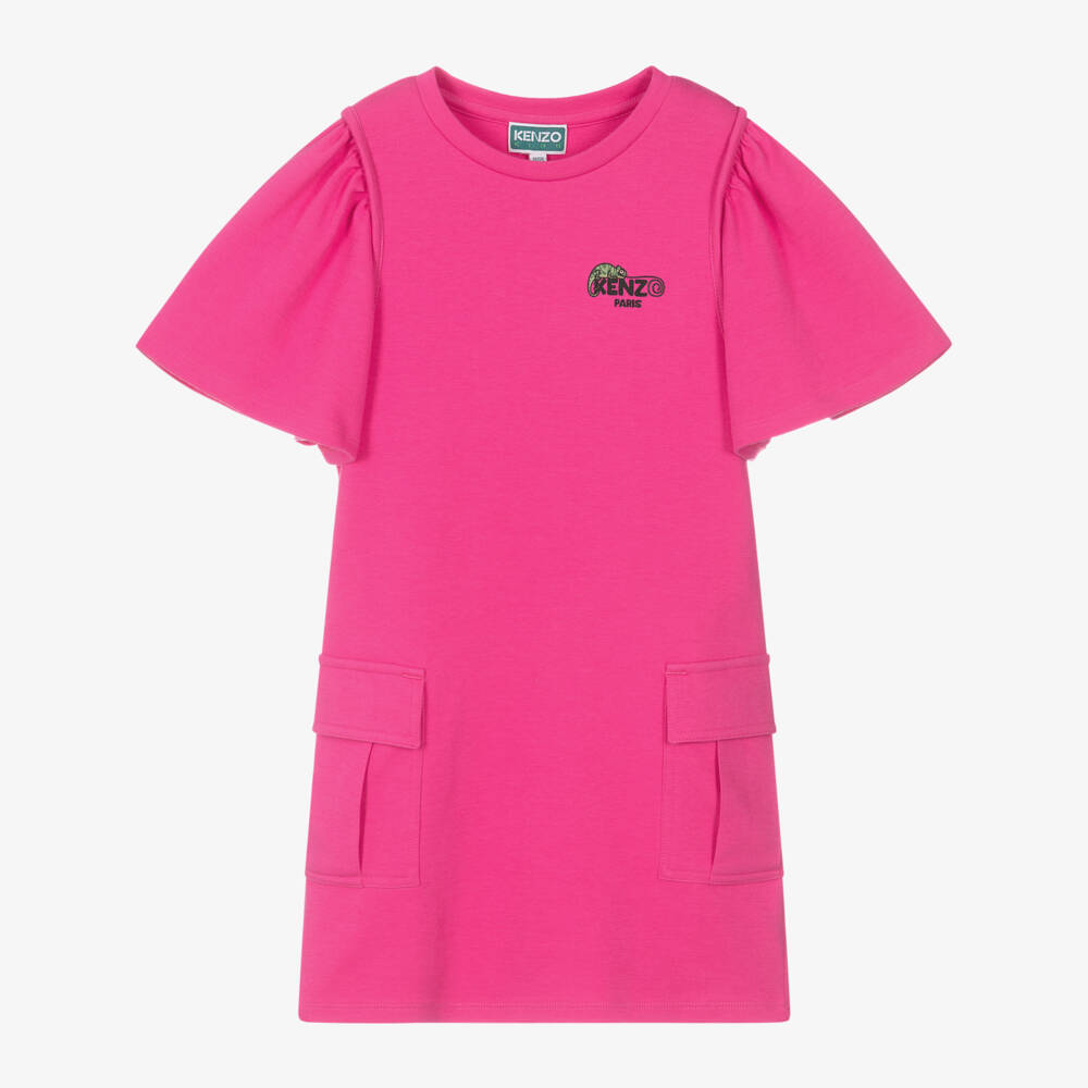 KENZO KIDS-فستان جيرسي قطني فوشيا للبنات | Childrensalon Outlet