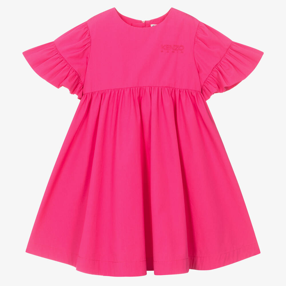 KENZO KIDS - Girls Fuchsia Pink Cotton Poplin Dress | Childrensalon
