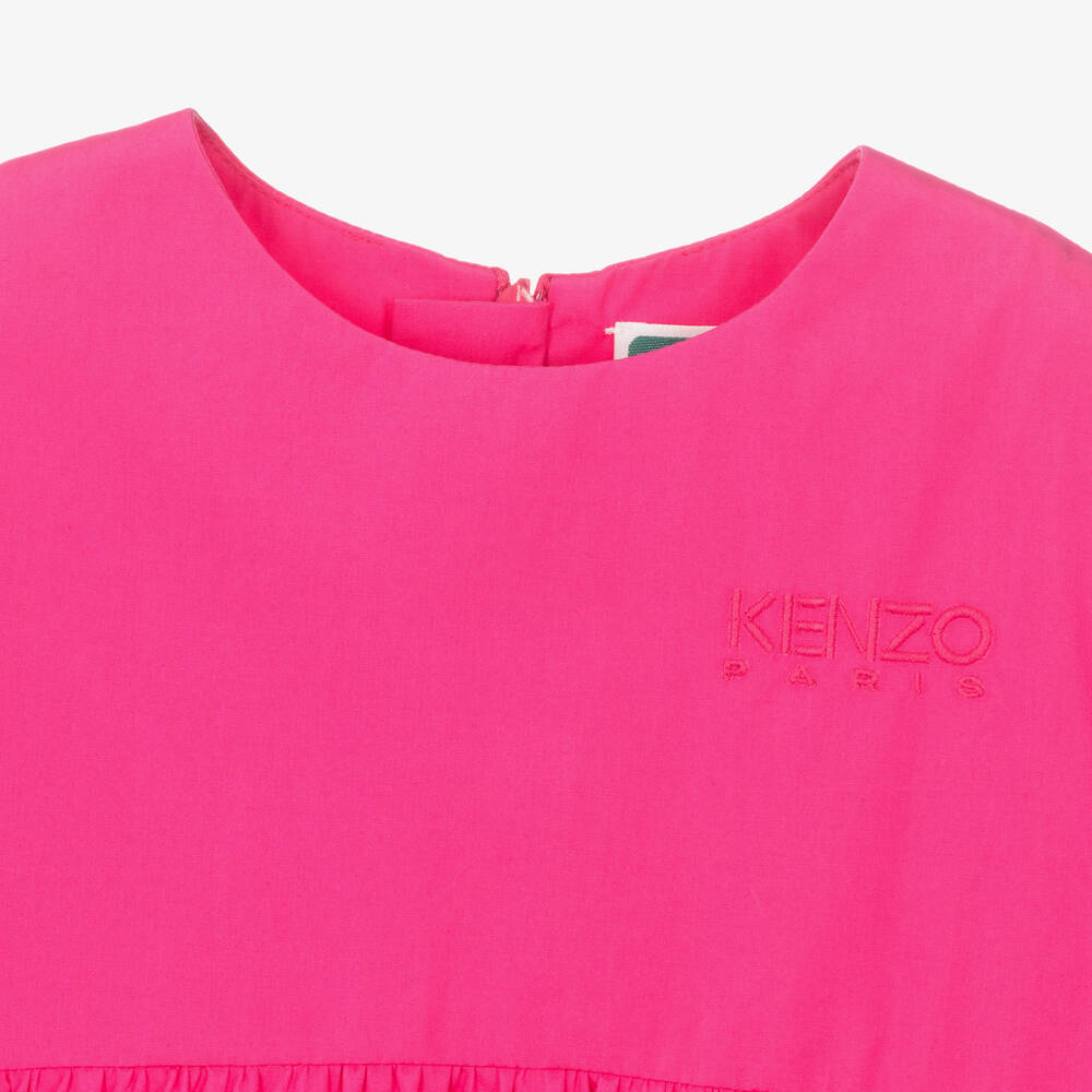 KENZO KIDS-Girls Fuchsia Pink Cotton Poplin Dress | Childrensalon Outlet